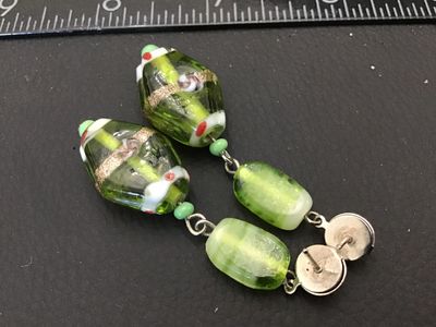 Green Venetian Style Art Glass Drop Pierced Earrings