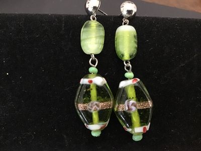 Green Venetian Style Art Glass Drop Pierced Earrings