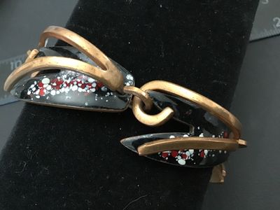 Vintage Mid-Century Modern Enamel & Copper Link Bracelet