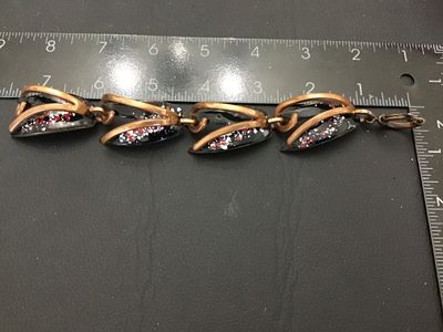 Vintage Mid-Century Modern Enamel & Copper Link Bracelet