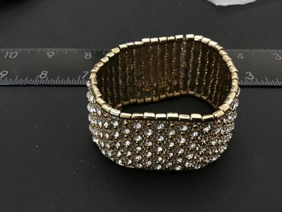 Gold-Tone Rhinestone Wide Stretch Cuff Bracelet