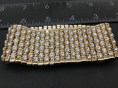 Gold-Tone Rhinestone Wide Stretch Cuff Bracelet