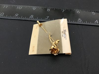 Monet Gold-Tone Rose Stick Pin Brooch with Original Card