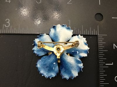 Vintage Blue Enamel Flower Brooch Pin with Gold Tone Center