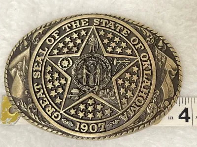 Tony Lama State Seal Of Oklahoma Brass Buckle