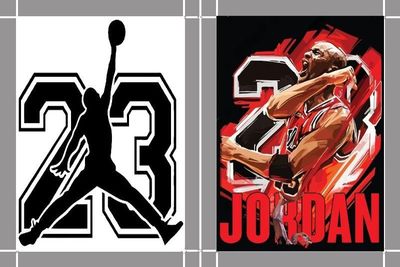 Two Michael Jordan graphic prints, one featuring the Jumpman silhouette over the number 23, and the other a stylized illustration of...