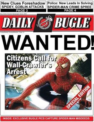 Replica Daily Bugle newspaper front page featuring Spider-Man, inspired by the 2002 Sam Raimi film.