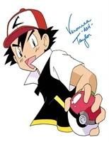 Autographed illustration of Ash Ketchum from Pokémon, signed by voice actress Veronica Taylor in 2014.