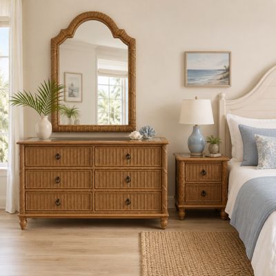 101 Large Three Piece Brown Wicker Rattan Bedroom Set