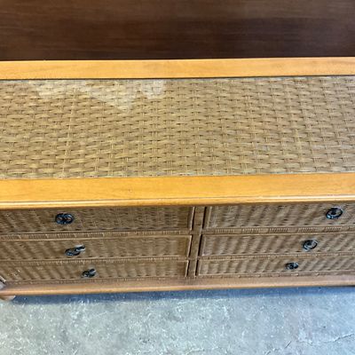 101 Large Three Piece Brown Wicker Rattan Bedroom Set