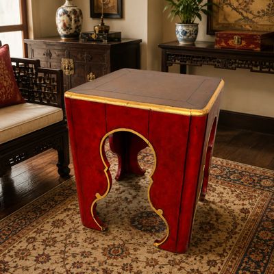 1288 Red & Gold Moroccan-Style Openwork Accent Table