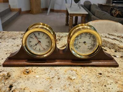 Vintage Chelsea Ships Clock And Barometer Set With Base