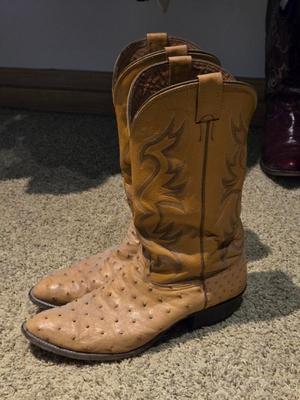 Ostrich Skin Cowboy Boots Mens Size 11.5