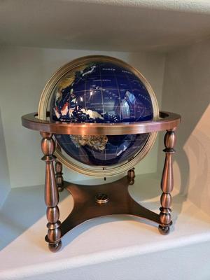Gemstone Precious Stone 13" World Globe With Copper Base/Stand