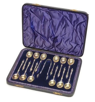 1865 Sterling Silver Apostle Spoon & Tong Set