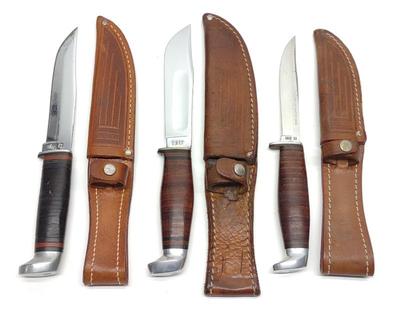 (3) Case XX Fixed Blade Hunting Knives w/ Sheaths