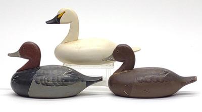 3 Jess Urie Miniature Canvasback & Swan Decoys