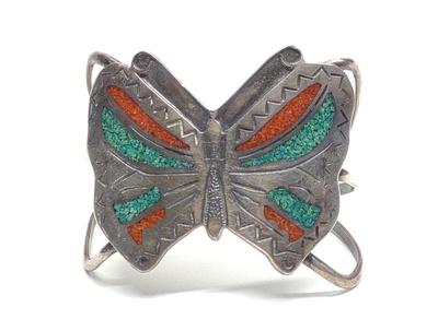 Native American Sterling Turquoise & Coral Cuff