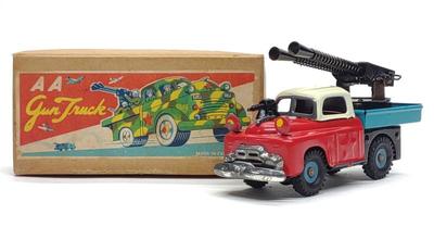 Vintage Japan AA Gun Truck Tin Friction Toy w/ Box