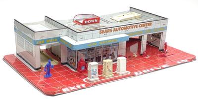 Marx Tin Sears Automotive Service Gas Station Toy