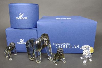 4 Swarovski Endangered Wildlife Gorillas Figurines
