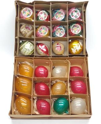 24 Vintage 4" Teardrop Glass Christmas Ornaments