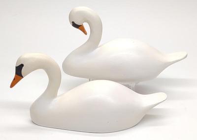 Pr of William Coleman Mating Swan Miniature Decoys