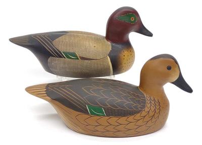 2 William Coleman Green Wing Teal Half Size Decoys