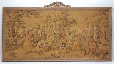 1920s Frame Stretched Tapestry of Courtyard Scene