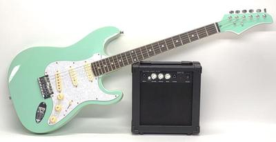 Stratocaster Style Seafoam Electric Guitar w/ Amp