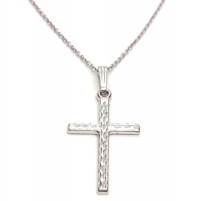 14K White Gold Cross Pendant & 14K Chain (17.5")