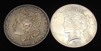 1883 Morgan & 1923 Peace Dollar US Coins