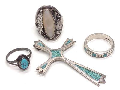 Native American Sterling Turquoise Rings & Pendant