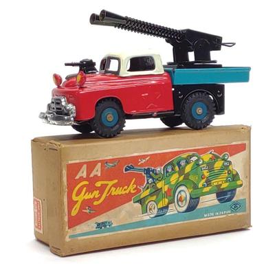 Vintage Japan AA Gun Truck Tin Friction Toy w/ Box