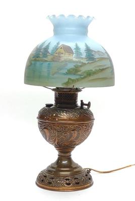 Bradley Hubbard Reverse Painted Oil Lamp (Conv.)