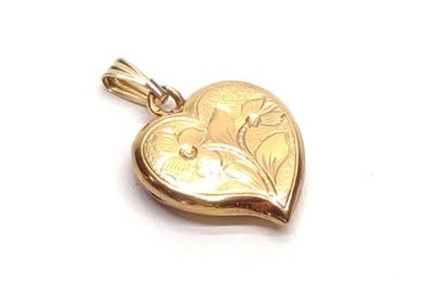 18K Gold Heart Locket Necklace Pendant