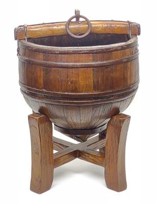 Antique Chinese Wrought Iron Bound Well Bucket