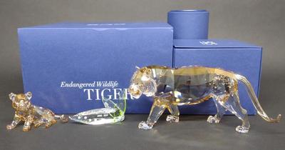 3 Swarovski Endangered Wildlife Tiger Figurine Set