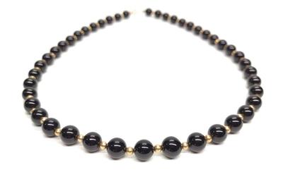 14K Gold & Onyx Bead Necklace (18" long)