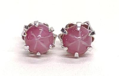 14K White Gold Faux Pink Star Sapphire Earrings