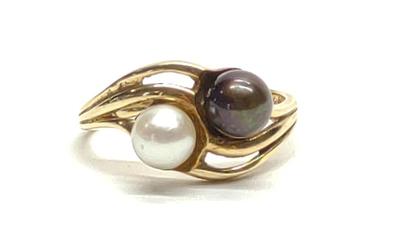 14K Gold Black & White Pearl Ring (sz 5.75)