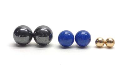 14K Gold Hematite & Lapis Lazuli Ball Stud Earring
