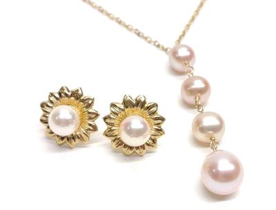 14K Gold Pink Pearl Drop Necklace & Earring Set