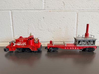Lionel Postwar O Gauge Fire Train Set: No. 52 Fire Car & No. 3512 Flatcar