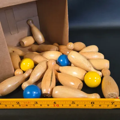 LOT 44L: Vintage Lincoln Logs, Dominos, Mini Wooden Bowling Set and Various Plastic Toys