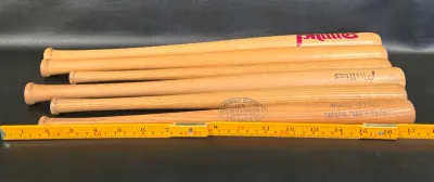 LOT 43L: Vintage Philadelphia Phillies Wooden Mini Baseball Bats, and More