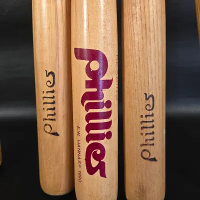 LOT 43L: Vintage Philadelphia Phillies Wooden Mini Baseball Bats, and More