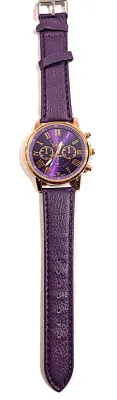Sale Photo Thumbnail #211: PURPLE Double Dials WATCH + Luminescent Hands-BAND: (Purple 9" Faux Leather) DIAL: (1½" Purple, Round, Rose Gold Edge) BRAND: (Geneva) BATTERY: Button 20 mm  *EXTRA BATTERY INCL.*
ALL ITEMS SHIPPED FREE