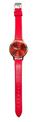 *JEWELED RED HEART" WATCH with BAND: (RED/Rubber 8¾") DIAL: (1½" RED, Luminescent Hands, Gold Tone Surround + ROUND)...