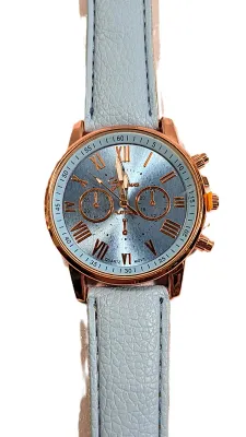 Sale Photo Thumbnail #215: LIGHHT BLUE Double Dials WATCH + Luminescent Hands-BAND: (Light Blue 9" Faux Leather) DIAL: (1½" Blue, Round, Rose Gold Edge) BRAND: (Geneva) BATTERY: Button 20 mm  *EXTRA BATTERY INCL.*
ALL ITEMS SHIPPED FREE